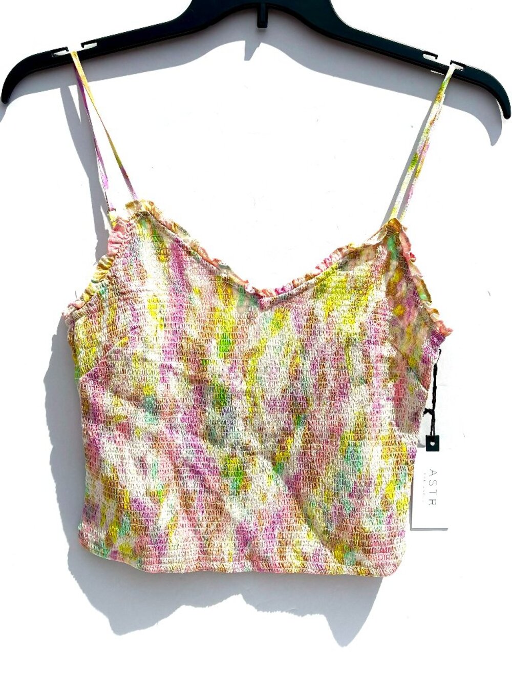 Women’s ASTR The Label Mika Smocked Pastel Tie Dye Cami Crop Top, Med